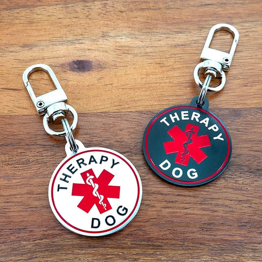 Service Dog ID Tag for Small & Large Dogs - Emotional Support ESA Medical Alert Collar Accessory - Durable Stainless Steel Service Animal Tag - Classic Therapy Dog Service Tag in Black Small