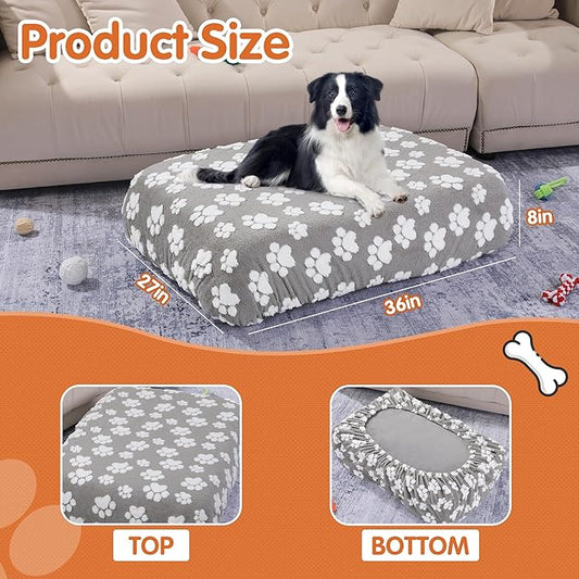 BALAPET Washable Dog Bed Cover 100% Waterproof, Soft Plush Velvet Dog Bed Covers Replacement Only, Fitted Reusable Cover for Pet Mat Bed, Large Dog Bed Removable Cover(36x27x6in)