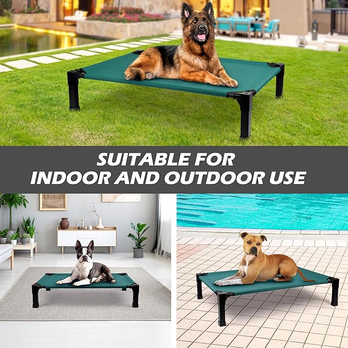 Cooling Elevated Dog Bed, Raised Dog Bed with Washable Breathable Mesh and Metal Frame, Portable Dog Cot Bed with No-Slip Feet for Outdoor and Indoor Use