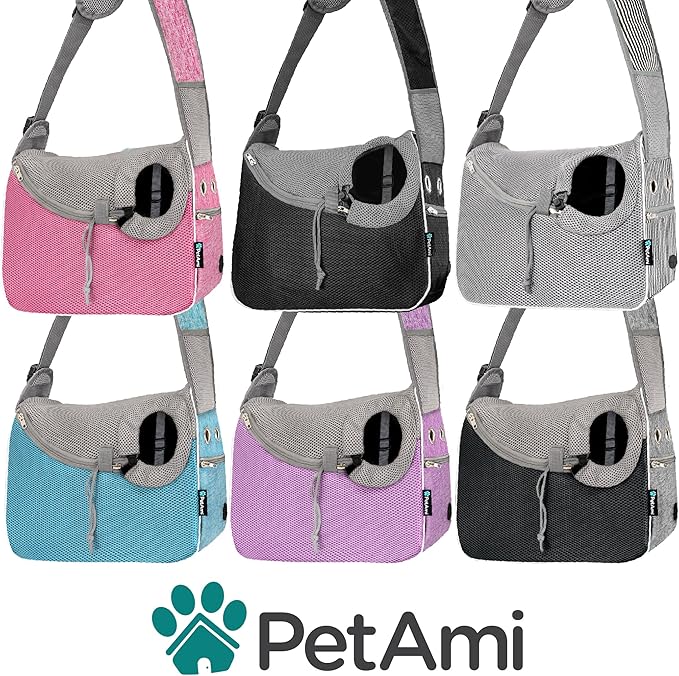 PetAmi Small Dog Sling Carrier, Soft-Sided Crossbody Puppy Carrying Purse Bag, Adjustable Sling Pet Pouch to Wear Medium Dog Cat Travel, Dog Bag for Traveling, Breathable, Poop Bag Dispenser, Gray