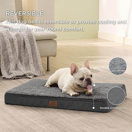 Bedsure Medium Dog Bed for Medium Dogs - Orthopedic Waterproof Dog Beds with Removable Washable Cover, Egg Crate Foam Pet Bed Mat, Suitable for Dogs Up to 35lbs, Dark Grey