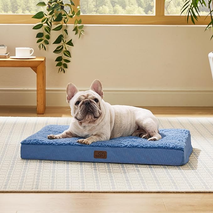 Bedsure Medium Dog Bed for Medium Dogs – Orthopedic Waterproof Dog Beds with Removable Washable Cover, Egg Crate Foam Pet Bed Mat, Blue Wave