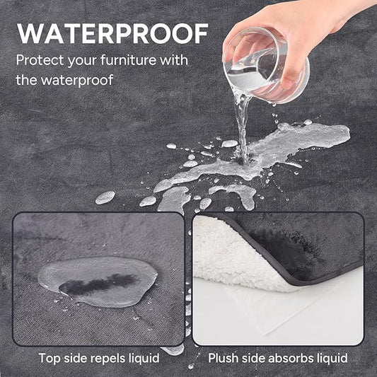 Waterproof Dog Blanket Bed Cover for Bed Couch Sofa, Liquid Pee Proof Pet Blanket Washable, Reversible Sherpa Fleece Blanket Furniture Protector for Medium Large Dogs Cats(Gray, 50"x 60")