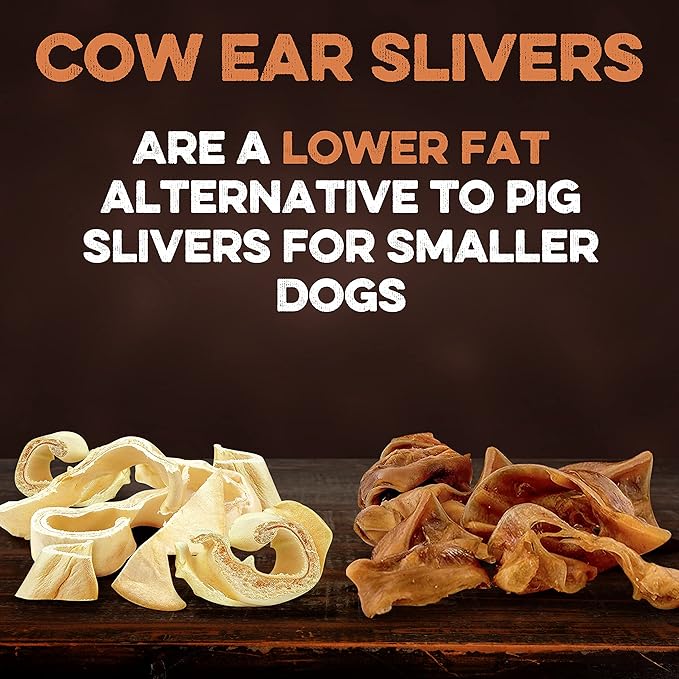 BRUTUS & BARNABY Cow Ears for Dogs; Ear Slivers are Great for Puppy Teething, Single Ingredient Beef Ear Slivers for Small to Medium Size Dogs (250grams)