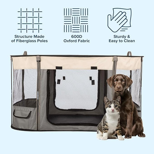Dog Playpen - 43x34x23 Inch Puppy Kennel with Mesh Windows, Zippered Doors, and Storage Pockets - Portable Dog Play Pen Indoors/Outdoors for Small Animals by PETMAKER (Gray)