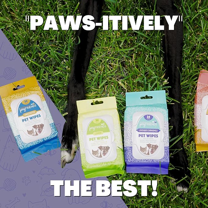 FurryFriends Pet Wipes | Lavender Chamomile Scented | Hypo-allergenic | Alcohol Free| Deodorizing | Removes Loose Hair & Dirt | Incredibly Clean | 12 Pack