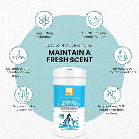 Nootie Waterless Shampoo Wipes for Dogs & Cats - Value Pack, 210 Count - Long Lasting Sweet Pea Vanilla Fragrance - Sold in Over 10,000 Vet Clinics and Pet Stores Worldwide, Made in USA