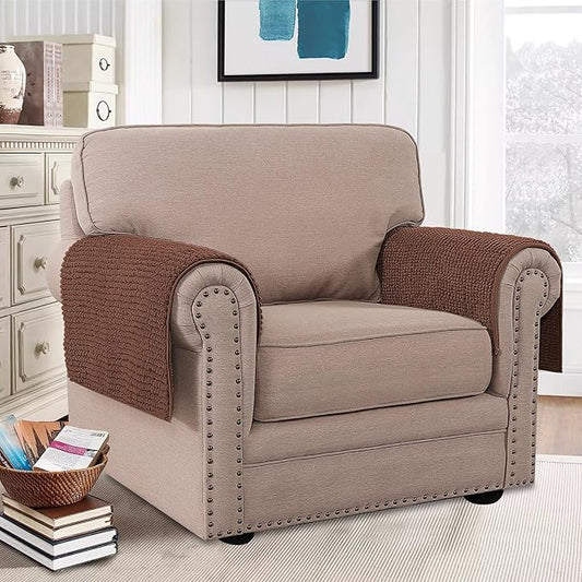 H.VERSAILTEX Plush Chenille Couch Armrest Cover 2 Packs Thick and Soft Sofa Covers Furniture Protector Cover for Pets (27.5" x 27.5", Caramel)