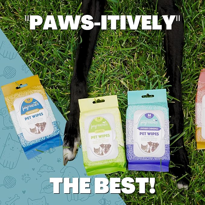 FurryFriends Pet Wipes | Unscented | Hypo-allergenic | Alcohol Free| Deodorizing | Removes Loose Hair & Dirt | Incredibly Clean | 12 Pack
