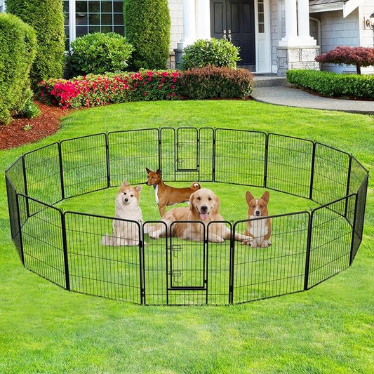 FDW Dog Playpen Dog Pen Dog Kennel 16 Panels 32 Inch Height Indoor Outdoor Folding Metal Portable Puppy Exercise Pen Heavy Duty Dog Fence for Yard Camping,Black