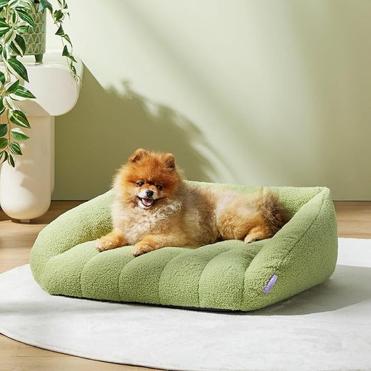Lesure Orthopedic Dog Bed Sofa for Small Dogs & Cats, Waterproof Dog Couch with Removable Washable Cover, Cute Aesthetic Pet Sofa Couch with Egg Crate Foam(24" x 18" x 9.5", Green)