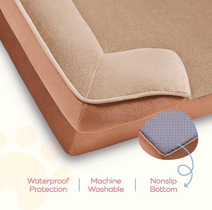 Orthopedic Sofa Dog Bed - Ultra Comfortable Dog Bed for Large Dogs - Breathable & Waterproof Pet Bed- Egg Foam Sofa Bed with Extra Head and Neck Support - (X-Large, Brown)