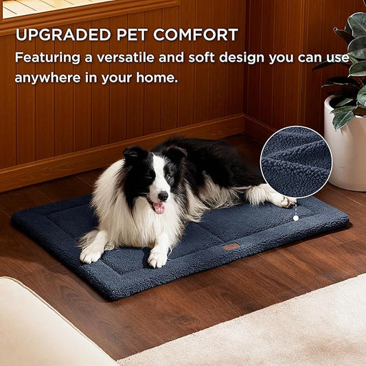 Bedsure Washable Dog Bed for Large Dog, Reversible Foam Floor Dog Mat, Lightweight Travel Flat Pet Beds for Indoor & Outdoor Dogs (44" x 32", Navy)