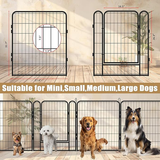 Metal Dog Playpen Outdoor, 32" Height 16 Panels Pet Kennel Crate for Puppy/Small/Medium Dogs, Heavy Duty Metal Playpen with Door, Indoor Portable Dog Fence Pet Exercise Pen for Yard RV Camping
