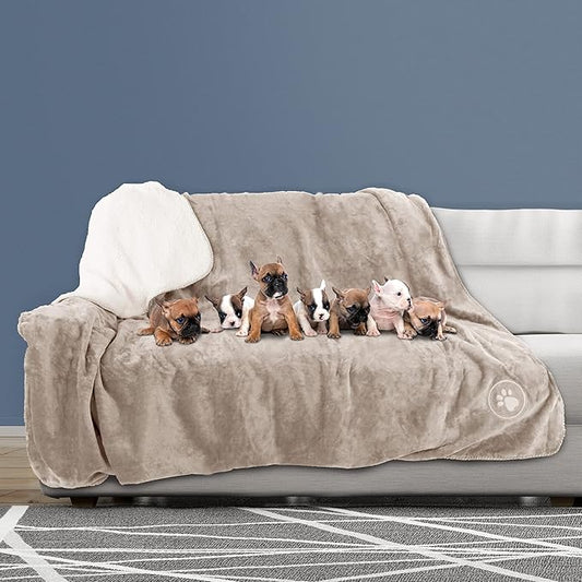PETMAKER Waterproof Blanket for Pets - Reversible Throw Protects Couch, Car, and Bed from Spills, Stains, or Fur - Plush Blanket (Tan)