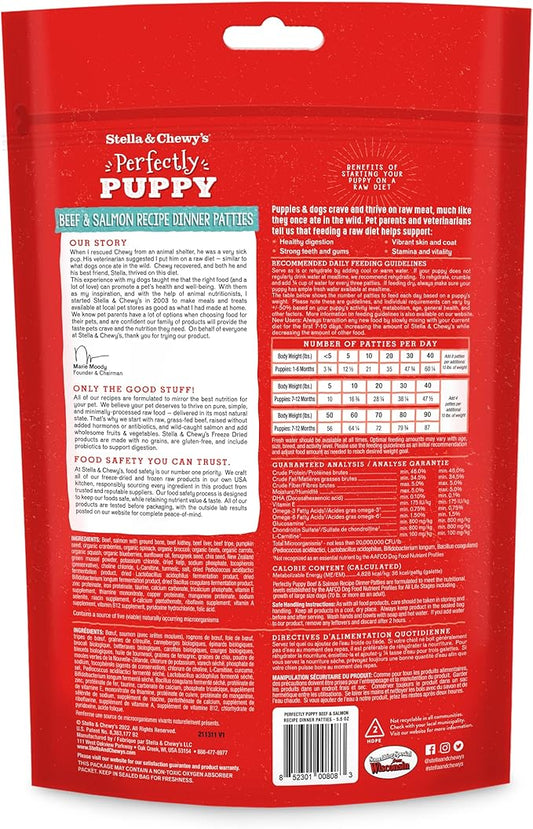 Stella & Chewy's Freeze Dried Raw Dinner Patties – Crafted for Puppies – Grain Free, Protein Rich Perfectly Puppy Beef & Salmon Recipe – 5.5 oz Bag, Pack of 1