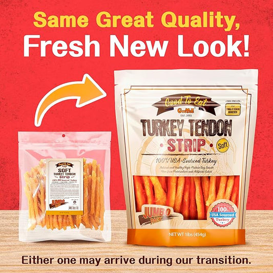 Gootoe Soft Turkey Tendon Dog Treat–Natural Chewy Snack, 100% USA-Sourced, Premium Training Chew, Hypoallergenic, Reseal Value Bag, Ideal for Small& Senior Dog, Soft Strip Jumbo Pack, 1 lb (Pack of 1)