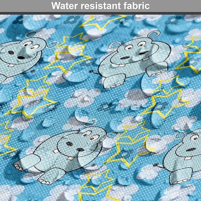 Lunarable Yellow and Blue Dog Crate Cover, Funny Cartoon Hippopotamus with Stars and Daisy Flowers, Easy to Use Pet Kennel Cover for Small Dogs Puppies Kittens, 22 Inch, Pale Blue White Yellow