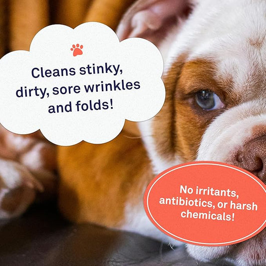 Petpost | Bulldog Wrinkle Wipes for Dogs - 100 Wipes - Cleans & Soothes Wrinkles and Pug Folds with Coconut Oil Solution 100 ct.