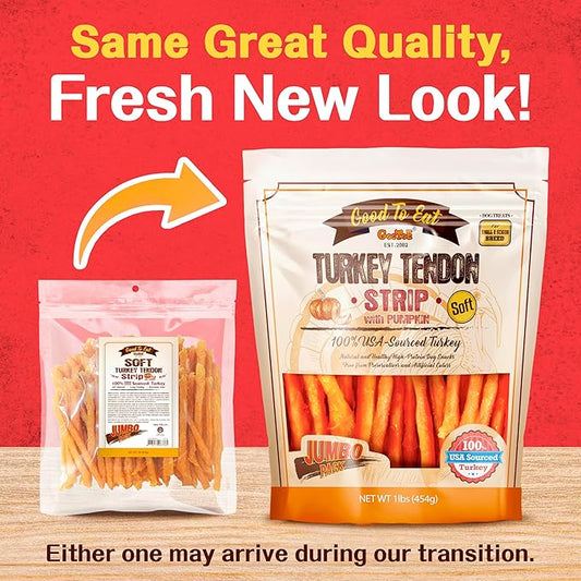 Gootoe Soft Turkey Tendon Dog Treat– Natural Chewy Snack, 100% USA-Sourced, Premium Training Chew, Reseal Value Bag, Ideal for Small & Senior Dogs, Soft Strip with Pumpkin Jumbo Pack, 1 lb (Pack of 1)