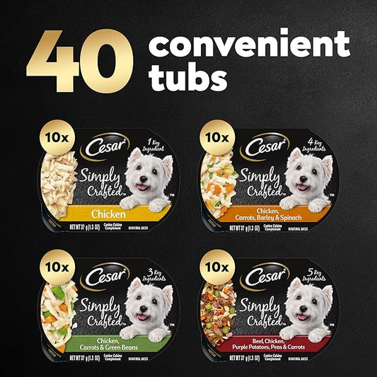 Cesar Wet Dog Food Simply Crafted Multipack: Chicken and Beef Recipe, (40) 1.3 oz. Trays
