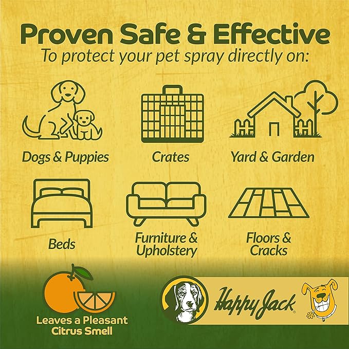 Happy Jack Kennel Dip Dog Flea and Tick Treatment & Prevention, Made in USA, Spray Yard & Home 30-Day Control, Kills Fleas, Ticks, Deer Ticks, Mange, Lice, for Puppies, Small to Large Dogs (4 oz)