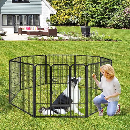 Giantex Dog Playpen Outdoor 32" H - 16 Panels Metal Pet Fence for Medium Dogs, 41ft Total Length, Heavy Duty Dog Pen Exercise Fence with Door, Portable Dog Fence Outdoor for Yard Garden RV Camping