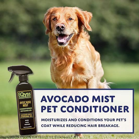 EQyss Avocado Mist Pet Spray Conditioner - Shines, Conditions, and Reduces Shedding, Weightless Leave in Spray - for Dogs, Cats, Puppies - Oil and Silicone Free, pH Balanced, USA Made (3 Pack)