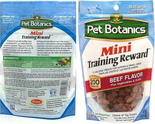 Pet Botanics Mini Training Rewards for Dogs 3 Flavor Variety Bundle: (1) Bacon, (1) Chicken and (1) Beef, 4 Oz Ea (200 Count per Bag, 3 Bags Total)