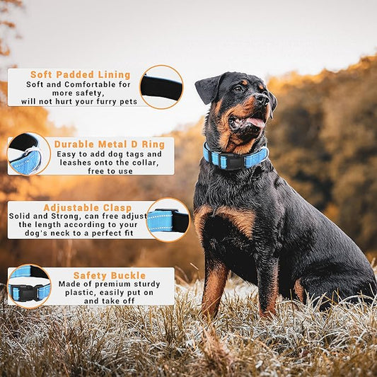 2 Pack Reflective Dog Collar with Safety Locking Buckle, Adjustable Soft Breathable Comfortable Nylon Pet Collar for Small, Medium and Large Dogs, SkyBlue, S