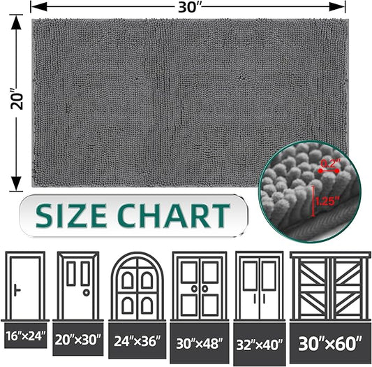 Dog Door Mat Soft Microfiber Dog Mat for Muddy Paws Absorbent Muddy Paws Door Mat with Non Slip Backing Dog Rugs for Muddy Paws Quick Dry Mud Rug for Entry & Indoor (20”X30”, Grey)