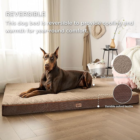 Bedsure Jumbo Dog Bed for Large Dogs - XXL Orthopedic Waterproof Dog Beds with Removable Washable Cover, Egg Crate Foam Pet Bed Mat, Suitable for Dogs Up to 150lbs, Brown