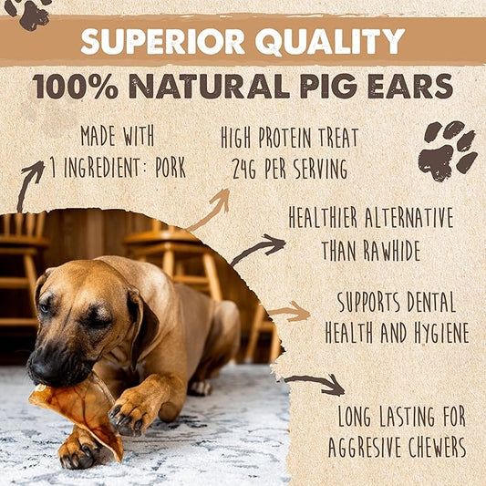 Mighty Paw Full Pig Ears for Dogs (6 lb) | All Natural Dog Treats. Single Ingredient Pig Ear Dog Treats. Better Than Rawhide Dog Snacks for Puppy & Large/Medium Dogs. Pigs Ears Dog Chews, Dog Pig Ears