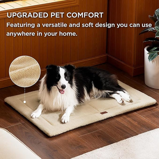 Bedsure Washable Dog Bed for Large Dogs, Reversible Foam Floor Dog Mat, Lightweight Travel Flat Pet Beds for Indoor & Outdoor Dogs (36" x 27", Beige)