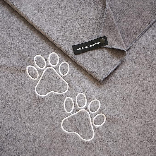 Unconditional Love | Premium Pet Drying Towel | Ultra Absorbent and Soft Microfiber Towel for Dogs and Cats (Grey)