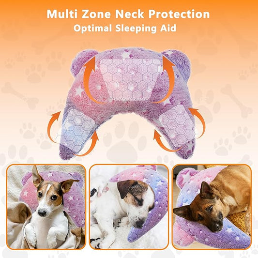 Pet Calming Pillow for Dogs, Soft U-Shaped Pillow Glow in The Dark, Joint Relief, Sleep Comfortably,Suit for Small, Medium, Large Dogs, Fluffy Pet Neck Pillow (M-Pink)