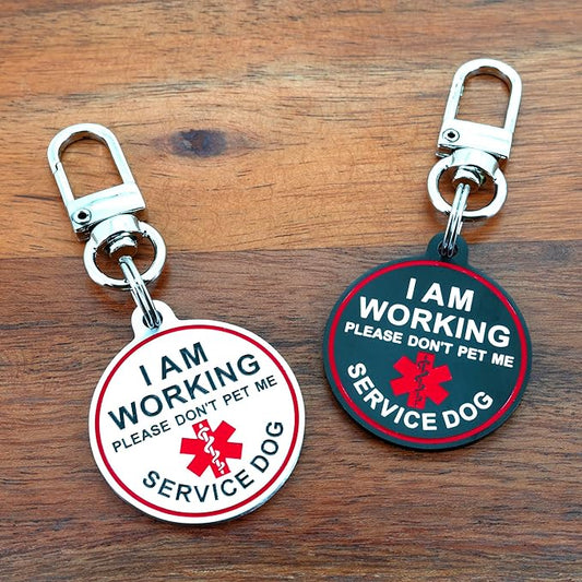 Service Dog ID Tag for Small & Large Dogs - Emotional Support ESA Medical Alert Collar Accessory - Durable Stainless Steel Service Animal Tag - I am Working Service Tag in Silver Large