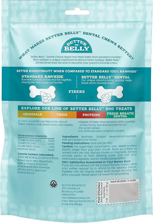 Better Belly Highly Digestible Rawhide Dental Chews, Treat Your Dog to a Chew with NO Artificial Colors or Flavors, 10 Count