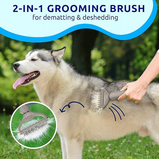 Pat Your Pet Deshedding Brush - Double-Sided Undercoat Rake for Dogs & Cats - Shedding Comb and Dematting Tool for Grooming, Extra Wide (Grey)