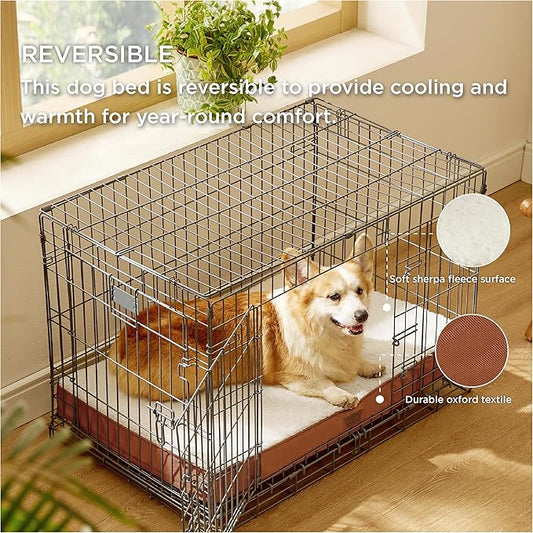 Bedsure Large Dog Crate Bed - Big Orthopedic Waterproof Dog Beds with Removable Washable Cover for Large Dogs, Egg Crate Foam Pet Bed MatDark Khaki