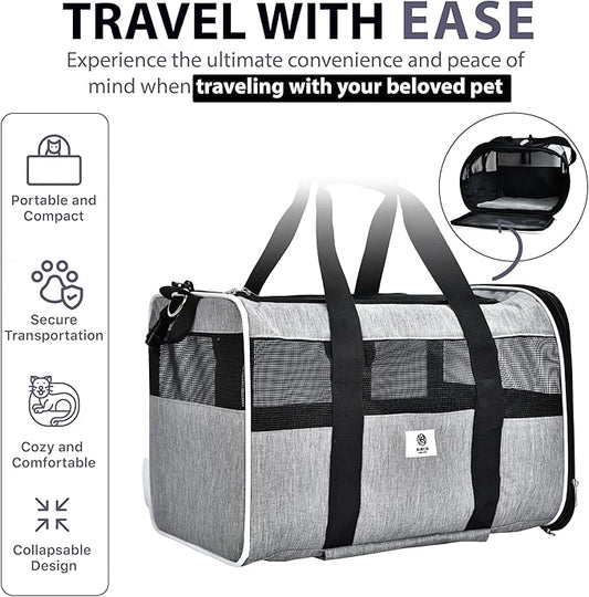 Pet Carrier with Wheels by Birch & Key – Grey Color - Airline Approved Rolling Pet Carrier – Soft Dog & Cat Travel Carrier - Small Dog Carrier – Removable Wheels - 17.5” x 12” x 12”