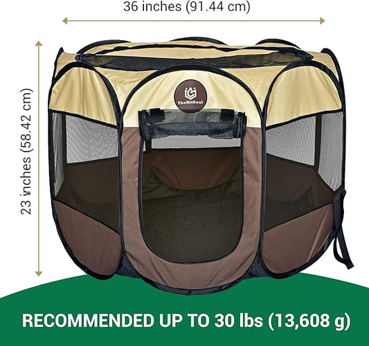 Puppy Playpen – Medium Sized Pet Playpen for Indoor & Outdoor use, Playpen for Dogs, Cats, Pets – Portable Collapsible Small Dog Playpen Crate with Mesh Side Panels - Carry Bag Included