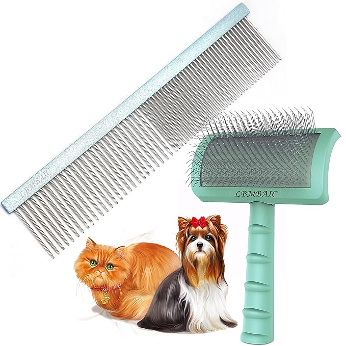 Metal Grooming Comb (7.5inches)and Extral Long Pin Slicker Brush (25mm)
