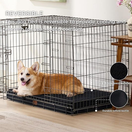 Bedsure Large Dog Crate Bed - Big Orthopedic Waterproof Dog Beds with Removable Washable Cover for Large Dogs, Egg Crate Foam Pet Bed Mat, Suitable for Dogs Up to 75 lbs, Black