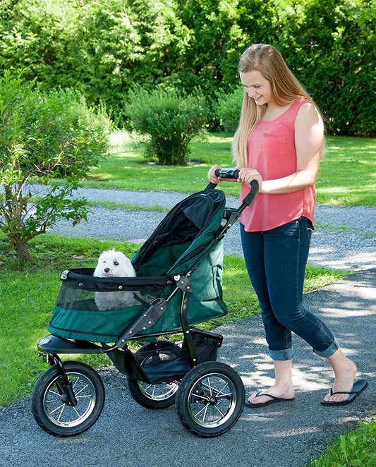 Pet Gear No-Zip Jogger Pet Stroller for Cats/Dogs, Zipperless Entry, Airless Tires, Easy One-Hand Fold, Cup Holder + Storage Basket New Forest Green