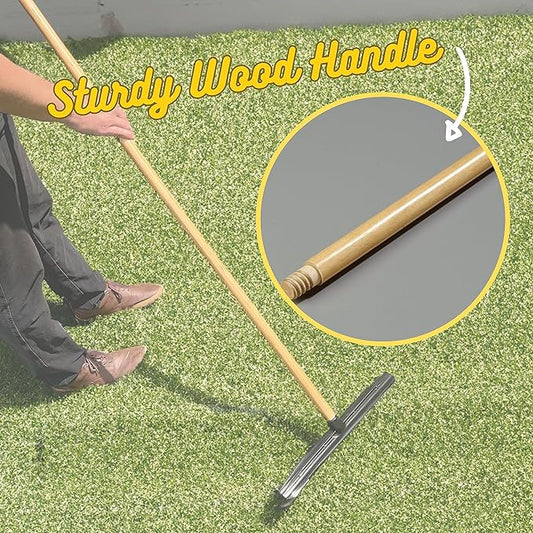 Room Groom Carpet Rake and Groomer with Wood 60" Handle, Sturdy Design, Carpet Brush Ideal for Pet Hair, Refreshing High Pile Carpets, Rugs, and Artificial Turf