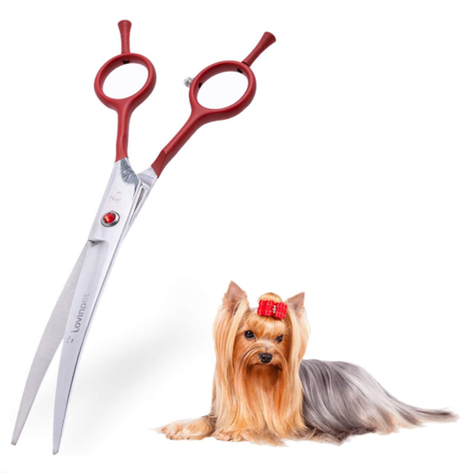 LovinPet Dog Grooming Scissors/6CR grooming Scissors for Dogs/curved Scissors for Dog Grooming/dog Scissors Grooming/left/right-handed Safety Blunt-tip Dog Scissors for Grooming Eyes for Dogs And Cats (RED)