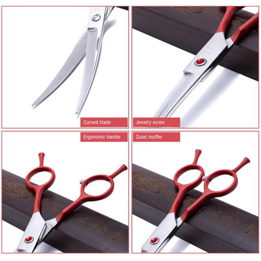 LovinPet Dog Grooming Scissors/6CR grooming Scissors for Dogs/curved Scissors for Dog Grooming/dog Scissors Grooming/left/right-handed Safety Blunt-tip Dog Scissors for Grooming Eyes for Dogs And Cats (RED)