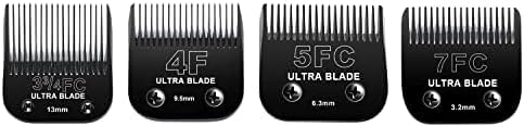 Detachable Pet Dog Grooming Blades of Stainless Steel,Compatible with Andi-s,Oster-A5,Wahl KM-10 Series, 7FC+5FC+4FC+3-3/4FC（4 Counts）