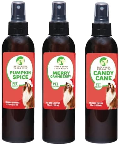 Showseason Bath & Brush Therapies® 3-Pack 4.5 oz. Pet Cologne: Pumpkin Spice, Merry Cranberry, Candy Cane For Dogs | Long-Lasting Odor Eliminator | Paraben-Free | Made In The USA